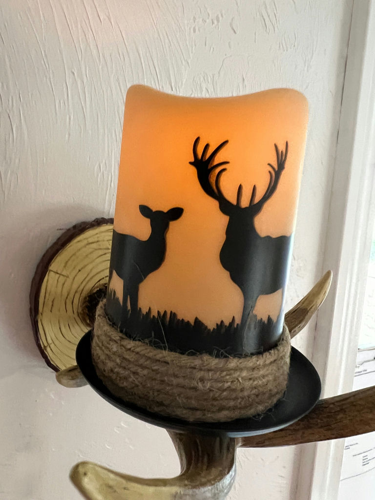 Rustic deer silhouette candle on antler wall sconce with remote and packaging - image 4 of 4