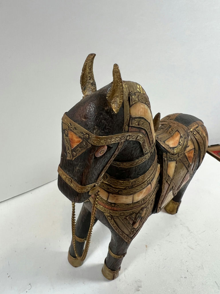Ornate horse figurine with metal inlay - heavy - image 2 of 5