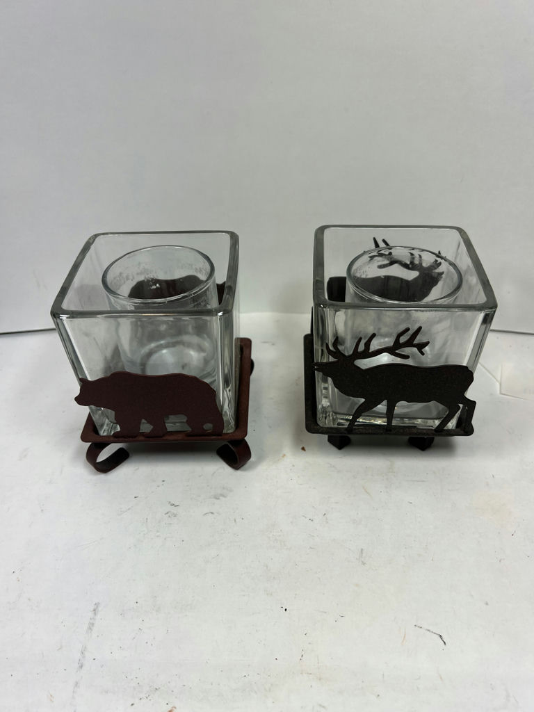 Bear and Moose Square Glass Candle Holders - image 1 of 3
