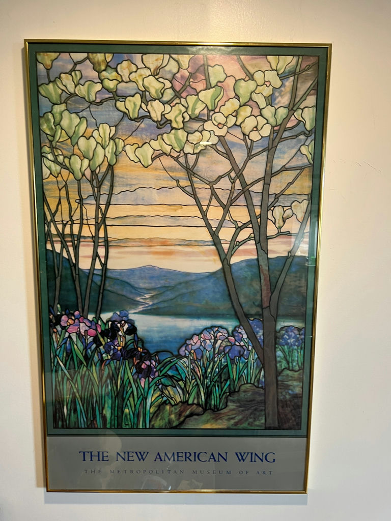 Stained-glass landscape panel with trees and irises 40 X 25 - image 1 of 5