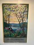 Stained-glass landscape panel with trees and irises 40 X 25 - thumbnail 1 of 5
