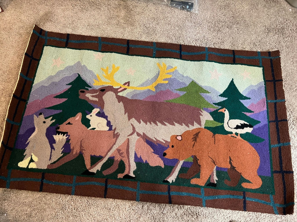 Wildlife-themed area rug with wolves, bear and moose - 60" x 36" - image 1 of 6