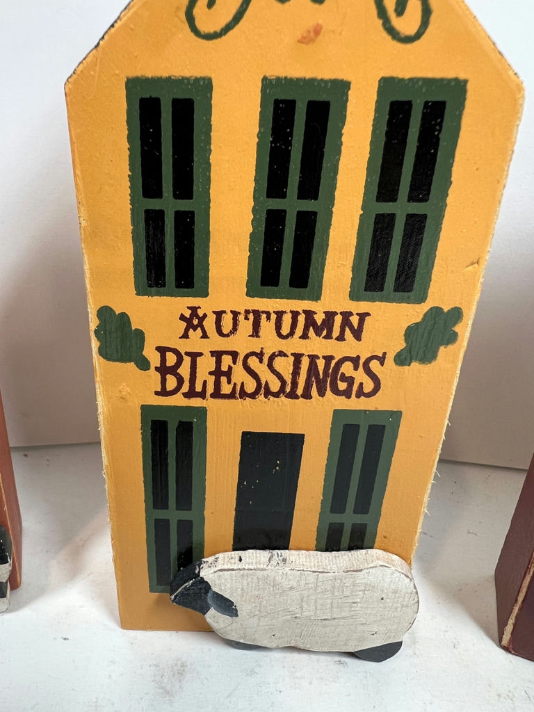 Three decorative wooden houses with animals and autumn greetings - image 3 of 6