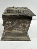 ANTIQUE Dragon relief CIGARETTE DISPENSER metal box on stand - thumbnail 5 of 8
