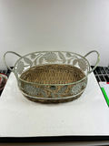 Decorative woven basket with metal floral frame - thumbnail 1 of 4