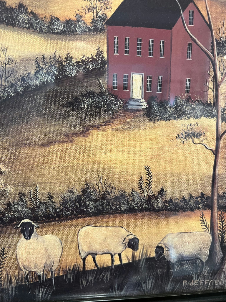 Framed pastoral farm landscape with sheep 23" X 19" - image 2 of 4