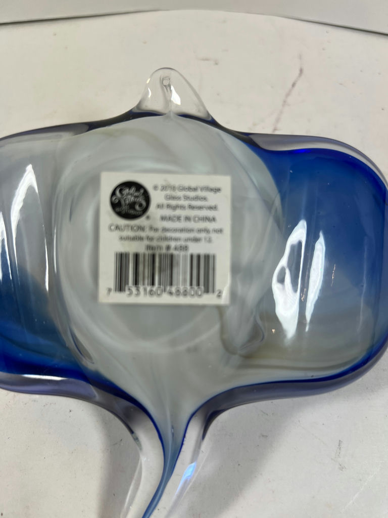 Blue glass stingray sculpture with winged form - image 3 of 4