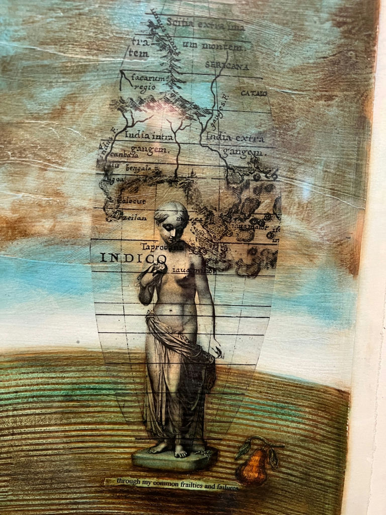 Mixed-media collage: India map and classical statue with time motifs - image 2 of 4