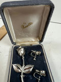 Silver-tone rose brooch with matching screw-back earrings in Rosetta box - thumbnail 2 of 4