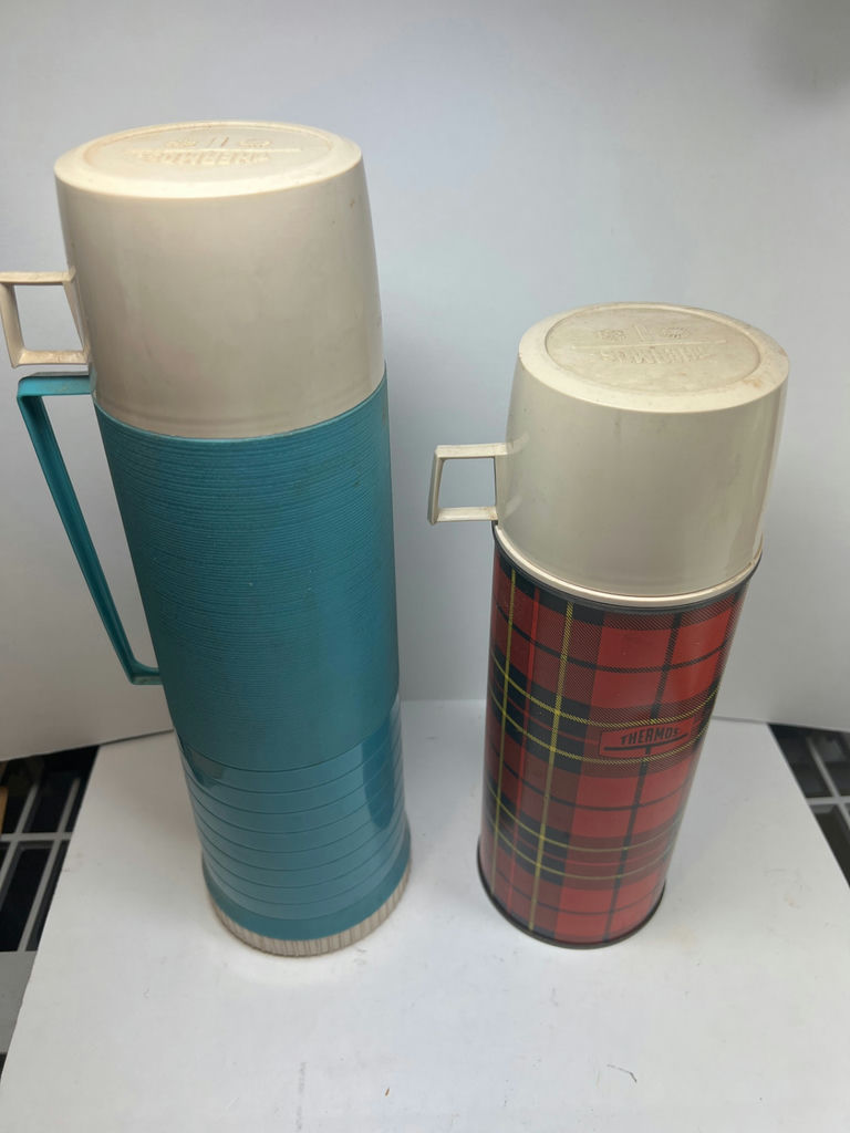 Two VINTAGE Thermos Insulated Bottles with Cups and Caps - image 1 of 4