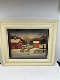 Winter landscape with red barns and sheep 14 X 12 - thumbnail 1 of 3