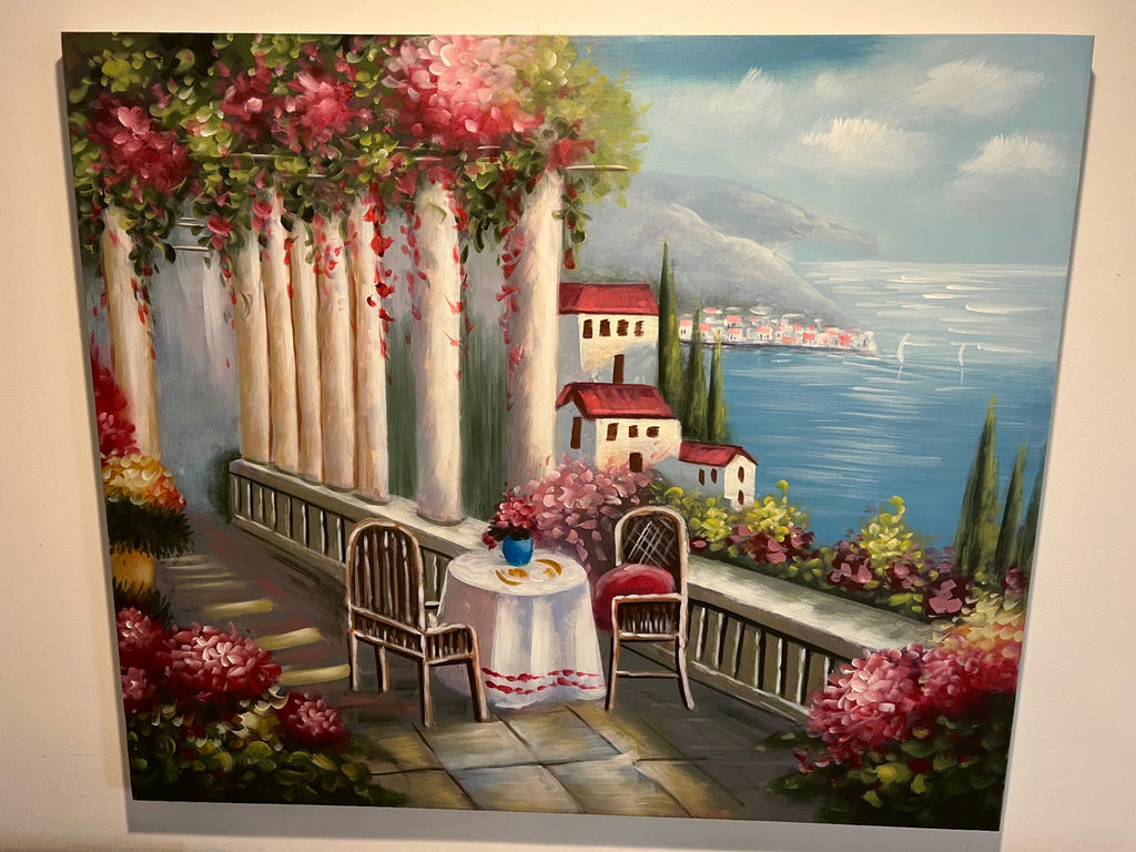 Balcony Terrace with Columns, Table and Chairs, and Floral Plants = 36 X 30 - image 1 of 5