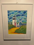 Lighthouse with red door and spiraled greenery 17" x 20" - thumbnail 1 of 4