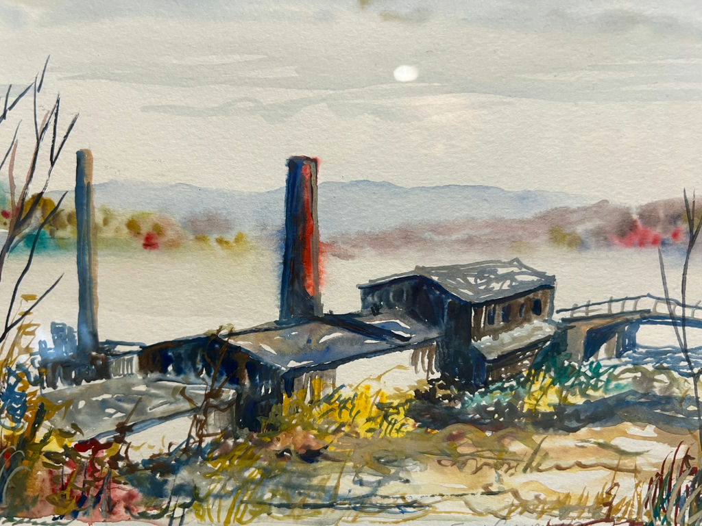Watercolor painting of an industrial landscape - 18 X 15 - image 2 of 5