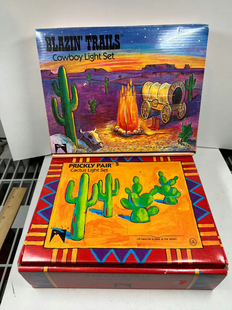Vintage Desert-Themed Light Sets: Blazin' Trails Cowboy and Prickly Pair Cactus - image 1 of 7