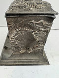 ANTIQUE Dragon relief CIGARETTE DISPENSER metal box on stand - thumbnail 7 of 8