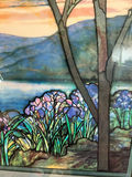 Stained-glass landscape panel with trees and irises 40 X 25 - thumbnail 3 of 5