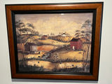 Framed pastoral farm landscape with sheep 23" X 19" - thumbnail 1 of 4