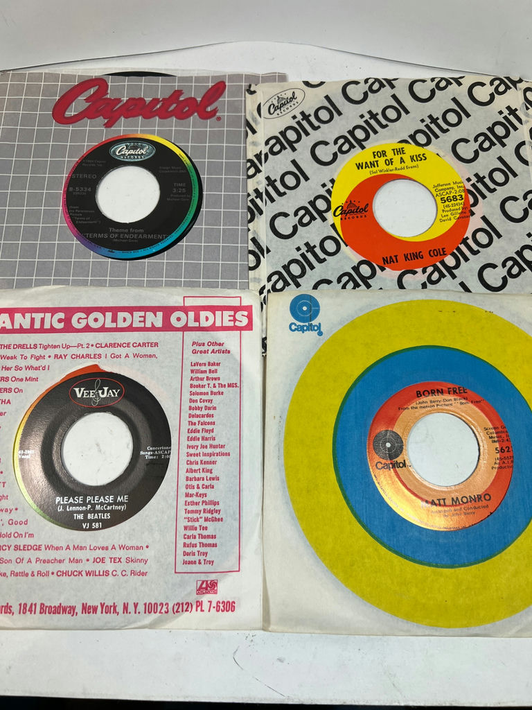 Blue storage box with a collection of 60 vintage 45 RPM vinyl singles - image 13 of 17