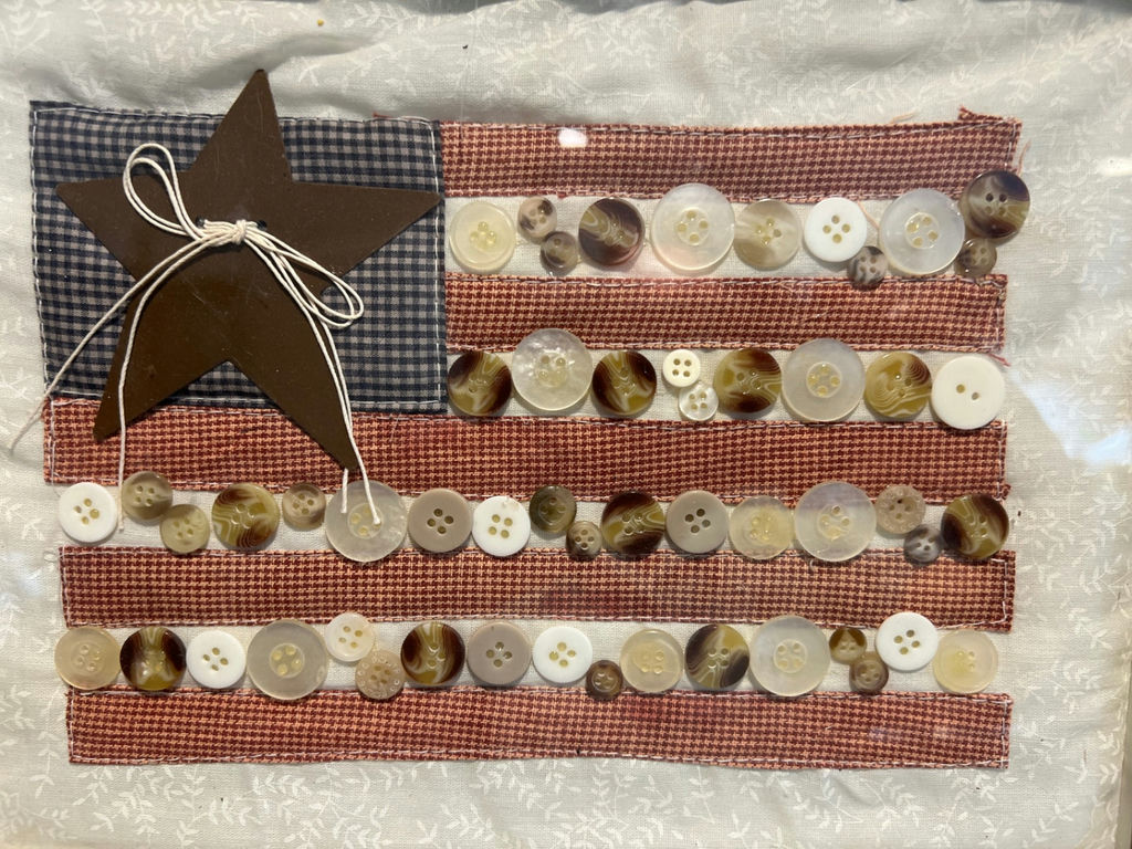 American flag textile art with button stripes  15 X 12 - image 2 of 4