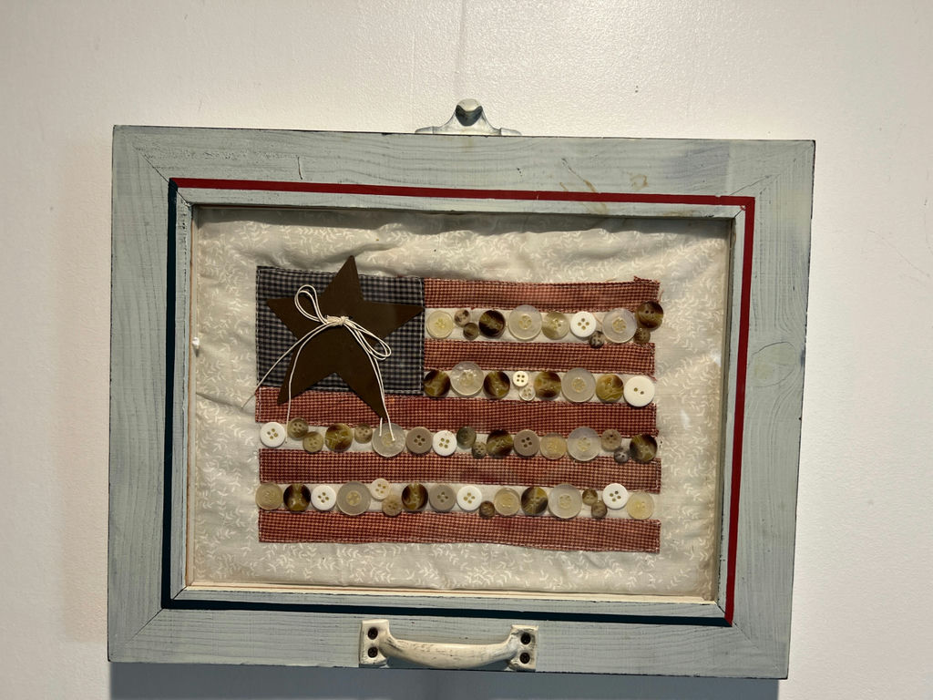 American flag textile art with button stripes  15 X 12 - image 1 of 4