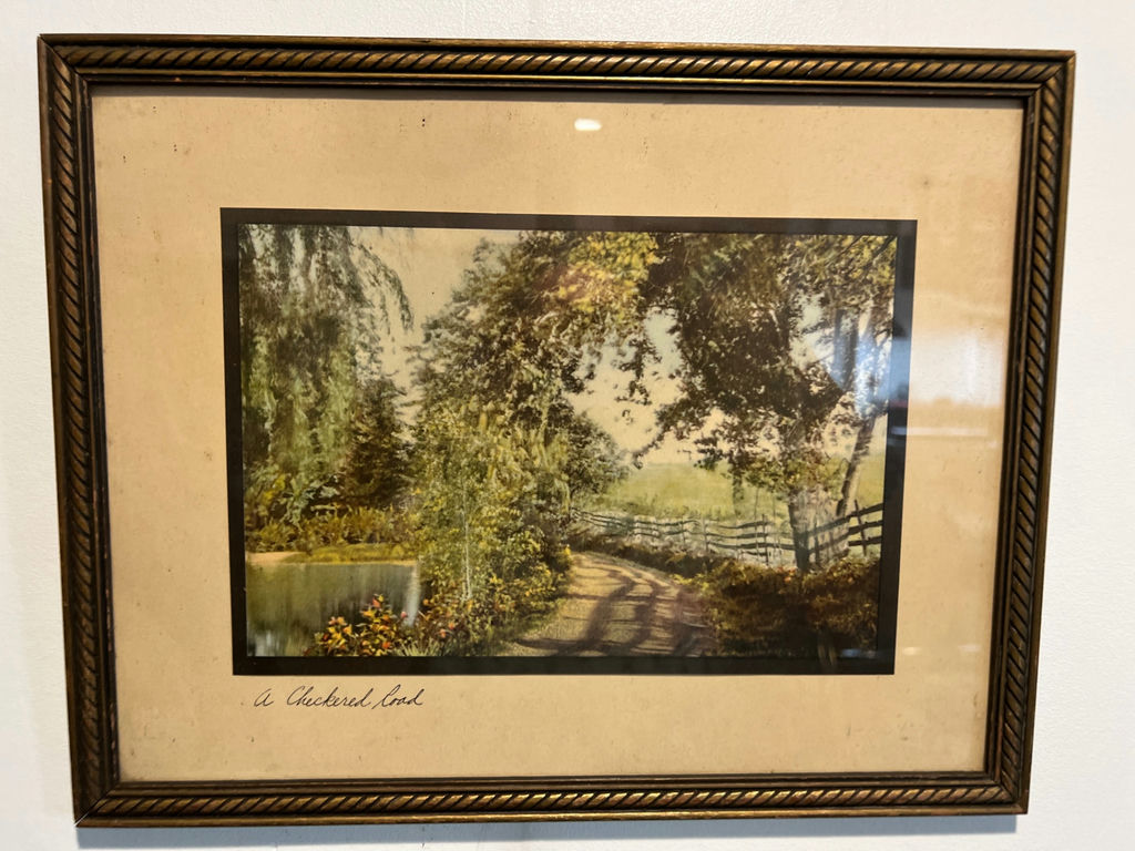 Framed landscape print titled 'A Checkered Road' 14 X 11 - image 1 of 4