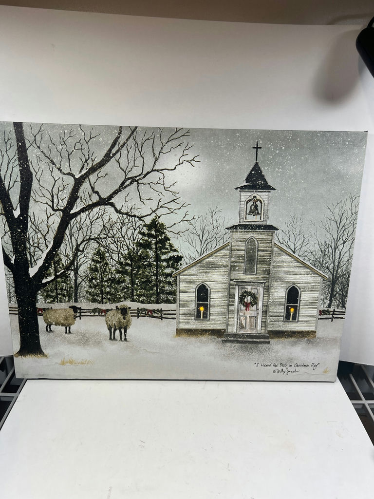 Winter Church Christmas Print - Candles in Windows Light Up - image 1 of 3