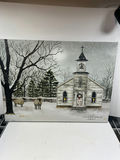 Winter Church Christmas Print - Candles in Windows Light Up - thumbnail 1 of 3