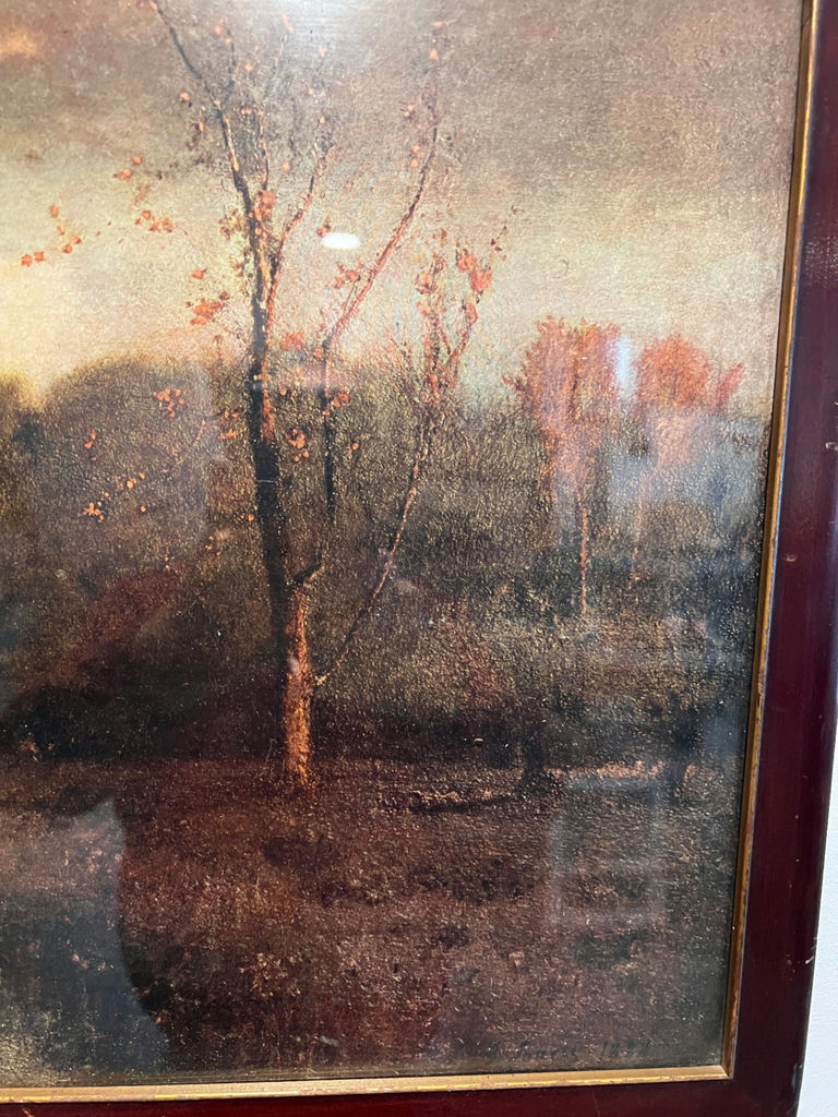 Framed landscape painting with size note and Common Prayer page - image 3 of 3