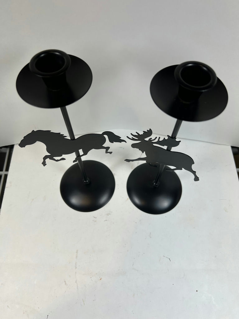 Pair of black metal candle holders with horse and moose silhouettes - image 2 of 4