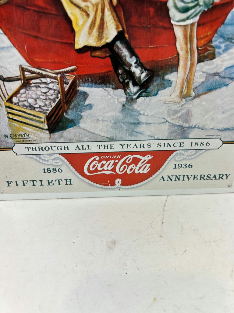 Coca-Cola 50th Anniversary Tin Sign with Man and Girl 15 x 9 - image 2 of 5