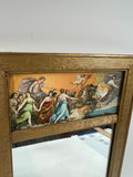 Gold framed wall mirror with classical painting panel and antique marbled-covered book - thumbnail 2 of 3