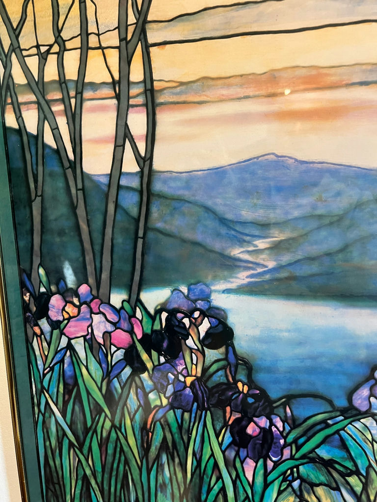 Stained-glass landscape panel with trees and irises 40 X 25 - image 5 of 5