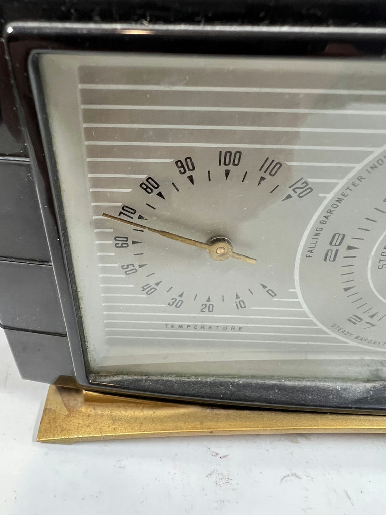 Vintage three-dial weather instrument with thermometer, hygrometer, and barometer - image 2 of 6