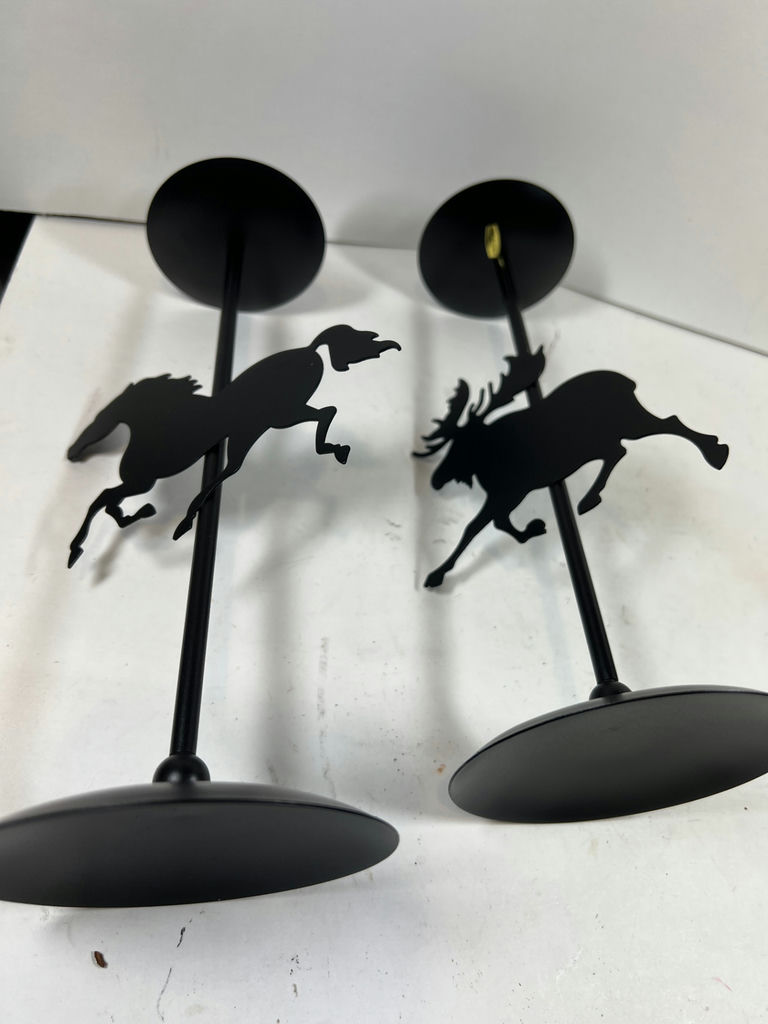 Pair of black metal candle holders with horse and moose silhouettes - image 3 of 4