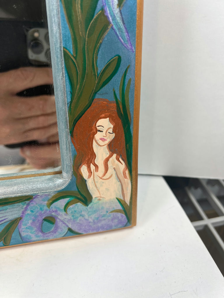 Hand-Painted Mermaid Border Wall Mirror by J Charter - image 3 of 7
