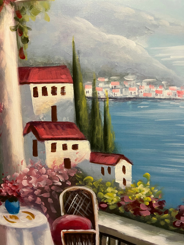 Balcony Terrace with Columns, Table and Chairs, and Floral Plants = 36 X 30 - image 2 of 5