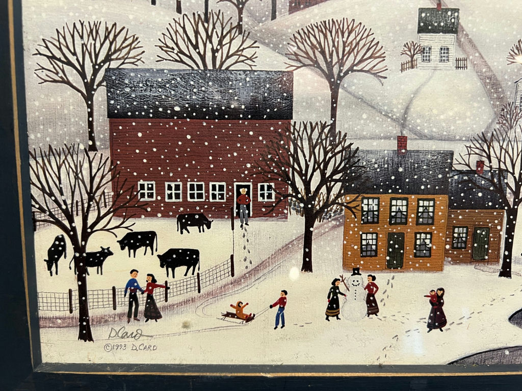 Framed winter village scene print - 18" x 12" - image 2 of 5
