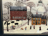Framed winter village scene print - 18" x 12" - thumbnail 2 of 5