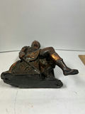 ANTIQUE Bronze-toned seated armored man statue - thumbnail 4 of 5