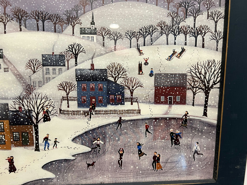 Framed winter village scene print - 18" x 12" - image 3 of 5