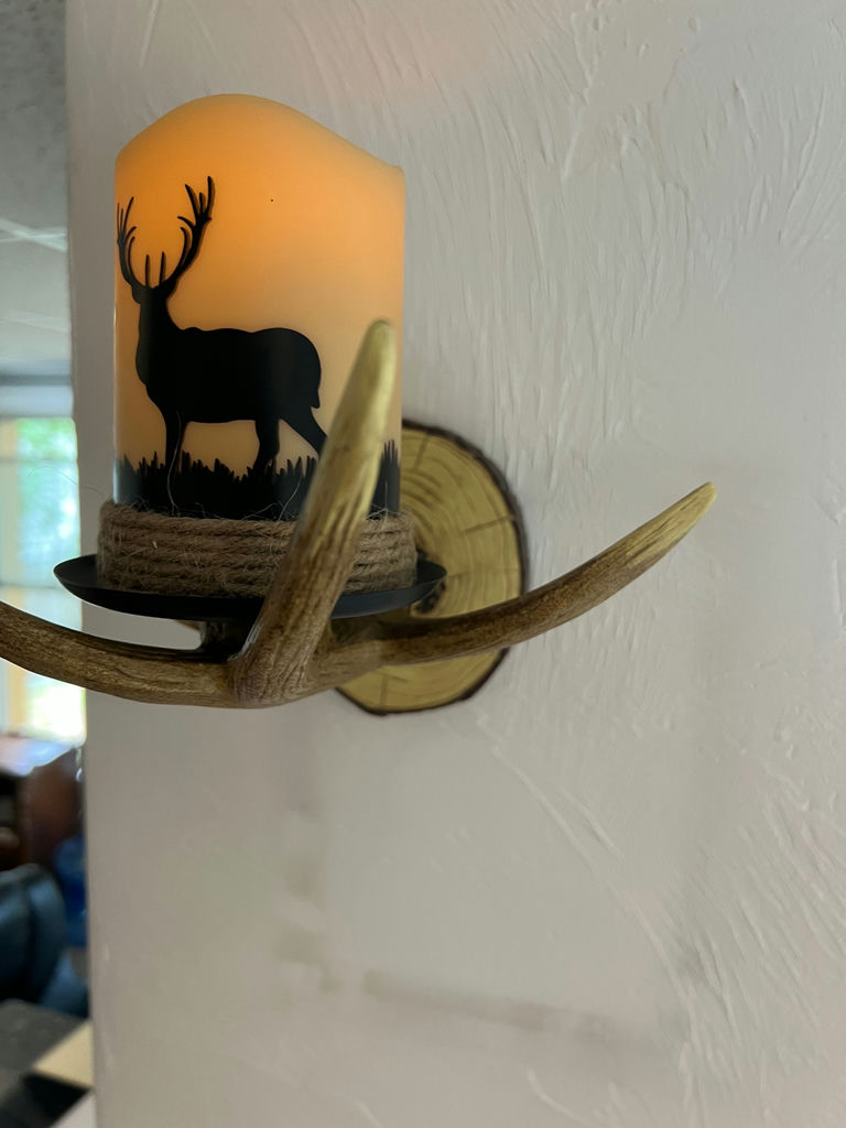 Rustic deer silhouette candle on antler wall sconce with remote and packaging - image 2 of 4