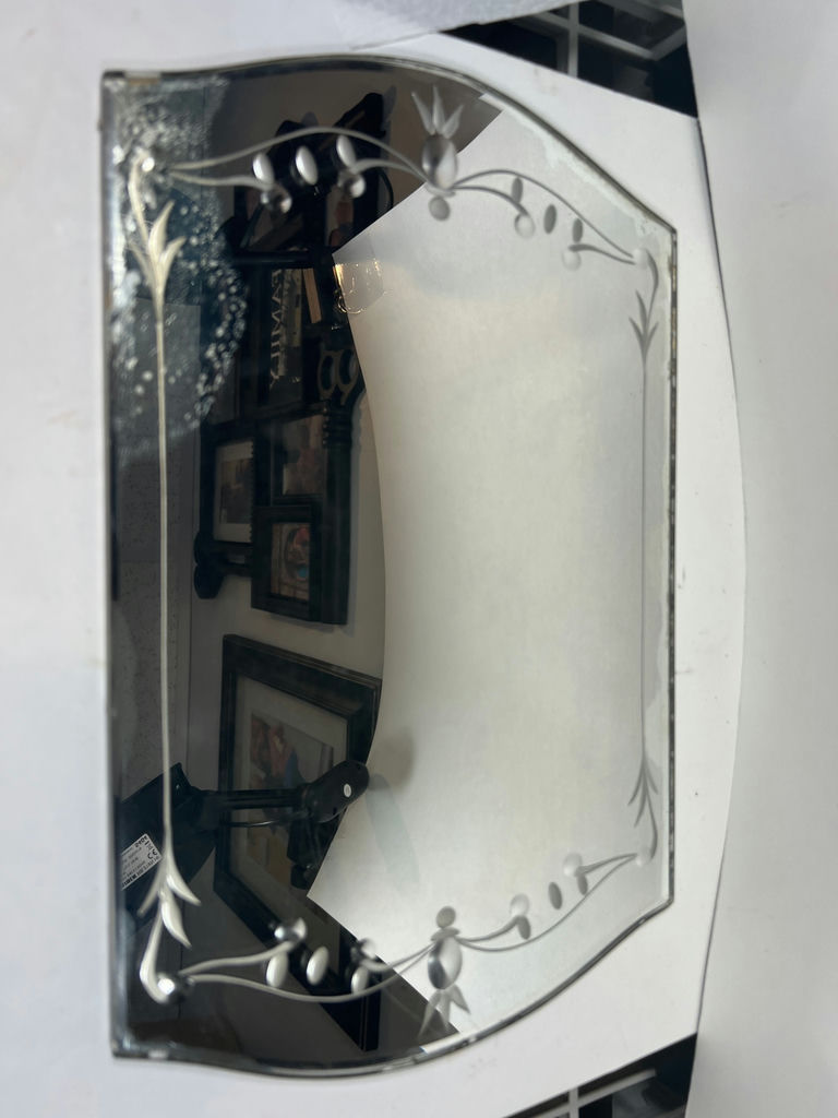 ANTIQUE Decorative etched glass wall mirror with floral vine border - 15" Long - image 1 of 6