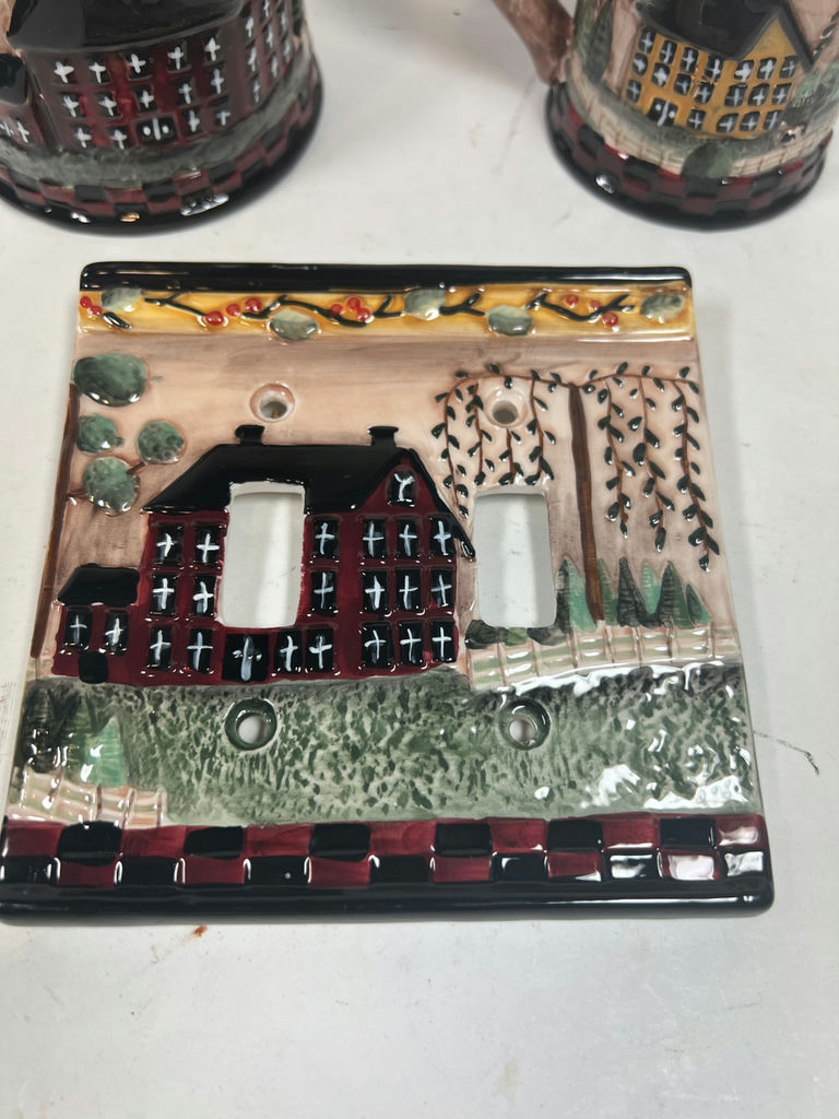 Village Scene Ceramic Jar, Pitcher, and Switch Cover Plate - image 5 of 5