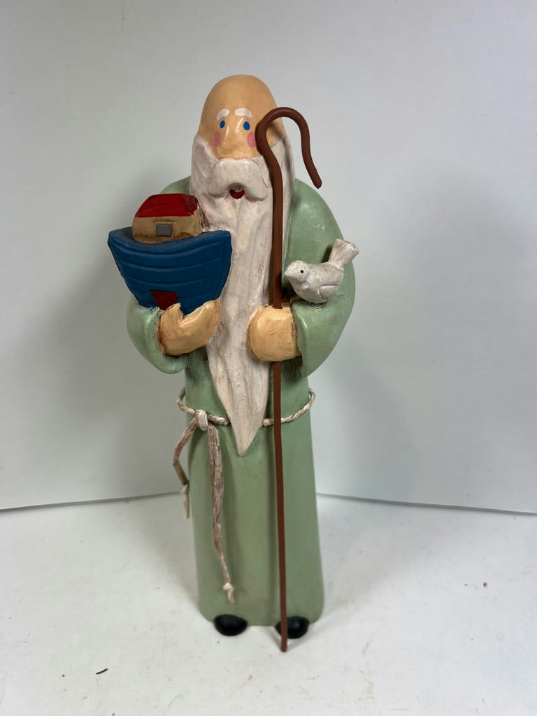 Wooden NOAH figurine with boat, staff, and dove - image 1 of 4