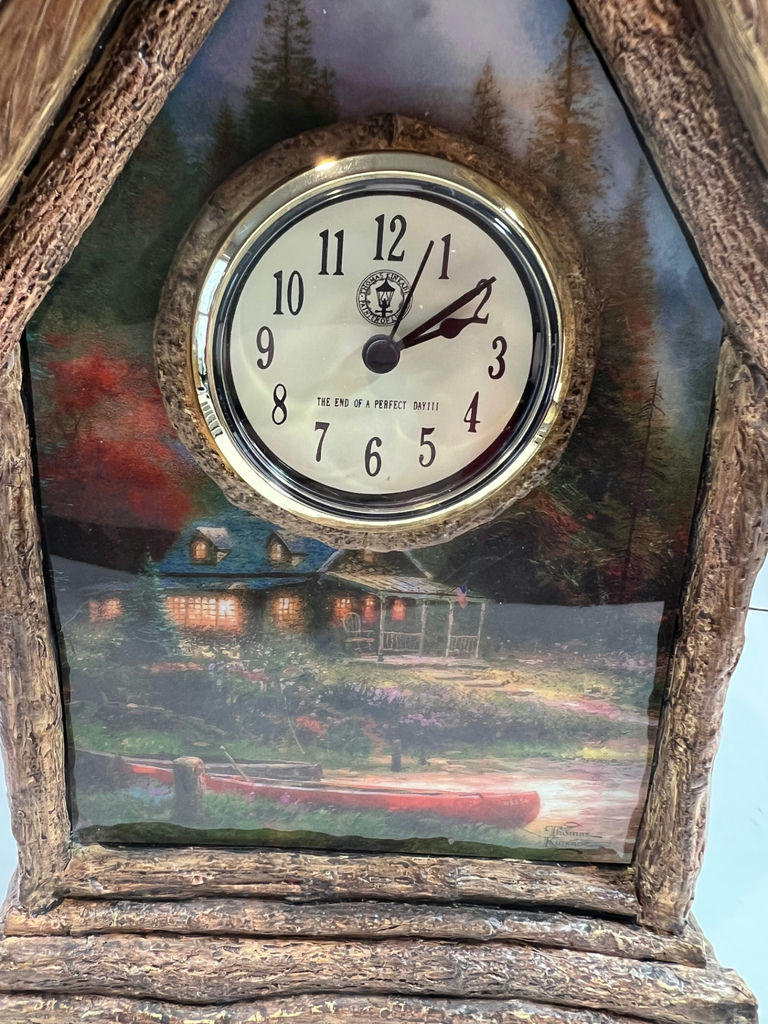 Thomas Kinkade Rustic house-shaped clock with landscape scene - image 3 of 5