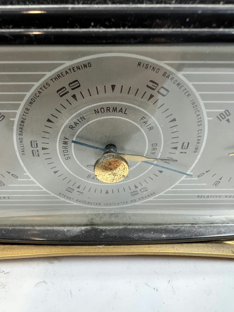 Vintage three-dial weather instrument with thermometer, hygrometer, and barometer - image 3 of 6