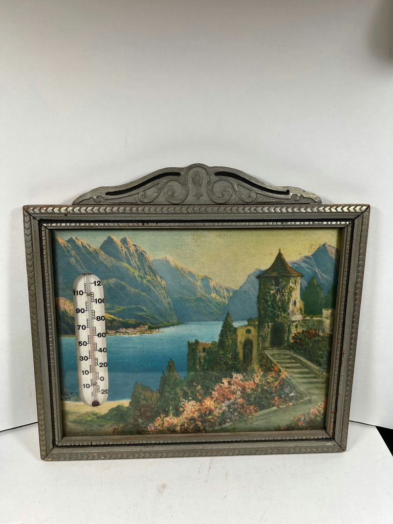 Framed landscape print with built-in thermometer - image 1 of 4