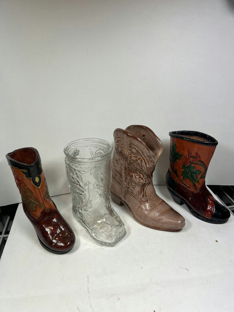 Three cowboy boots and a boot-shaped glass mug - image 1 of 5