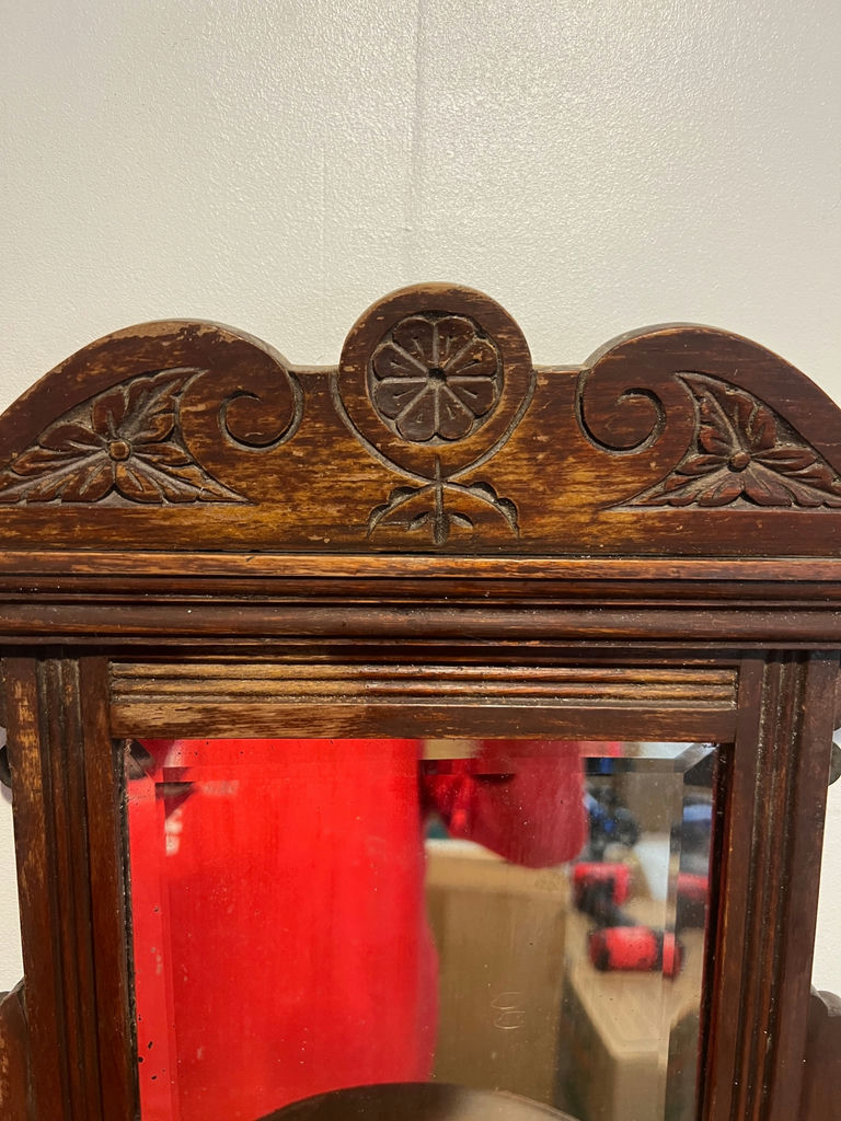 Carved wooden wall-mounted mirror with shelf from 1900's - image 2 of 6
